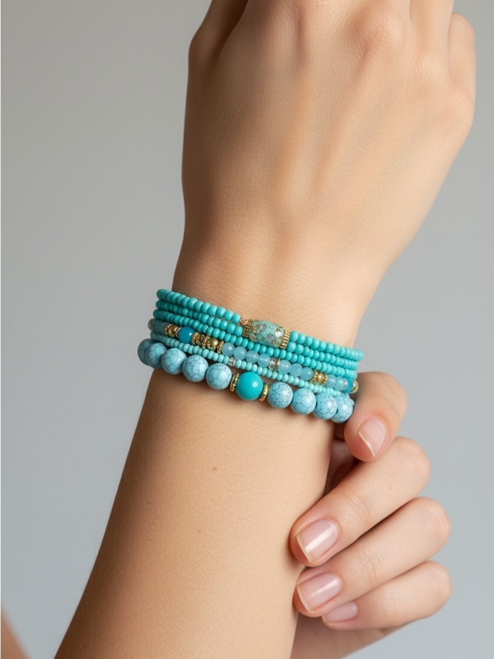 9/10 Turquoise Beaded Wrap Bracelet - Stylish Layered Stack
